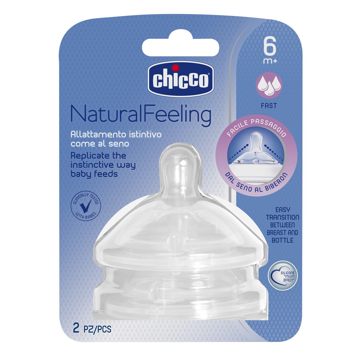 Chicco Tetina natural feeling flujo rápido +6 meses 2uds